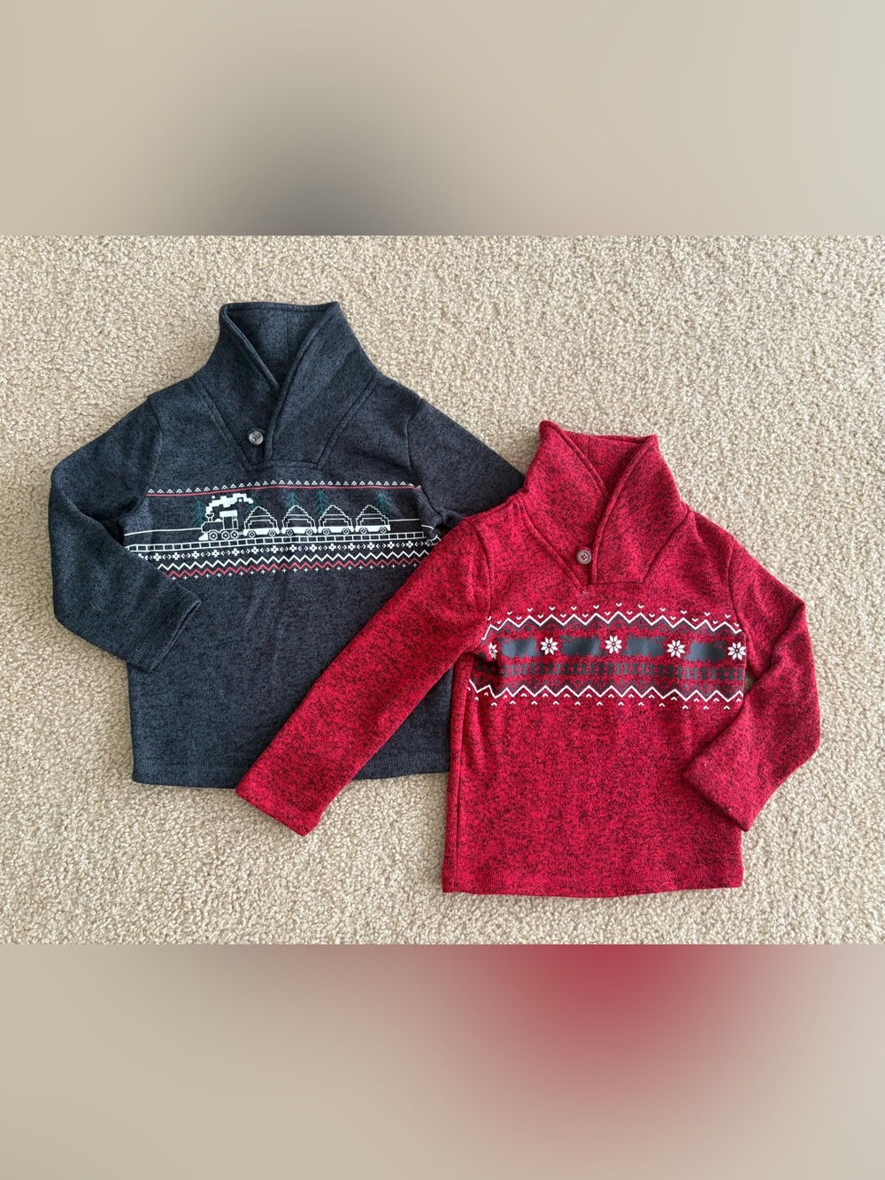jumping beans Red and Grey Shawl-Collar Fair Isle Sweater Tops